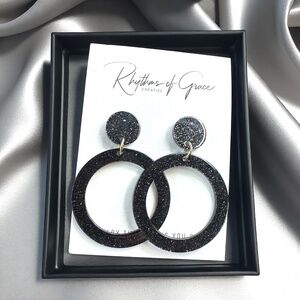 Sparkle & Shine with Handmade Black Glitter Round Dangle Earrings ✨ NWT Jewelry